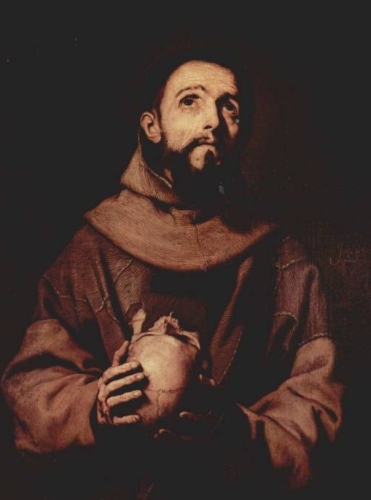 Oil Painting, St Francis of Assisi, with skull, looking heavenwards