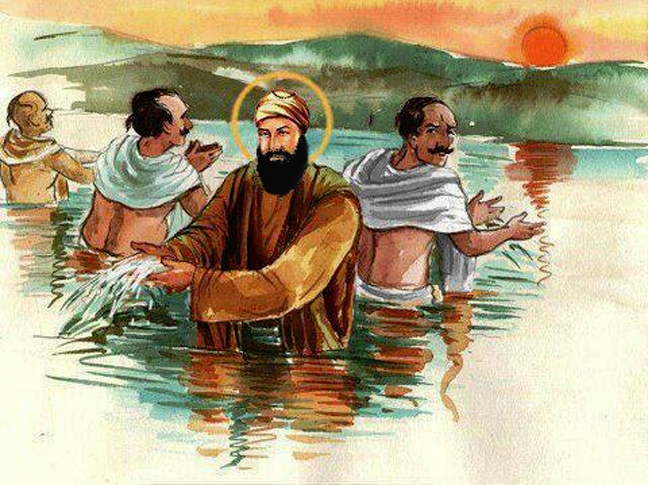 Guru Nanak watering the crops