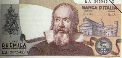 Portrait of Galileo on Italian Banknote
