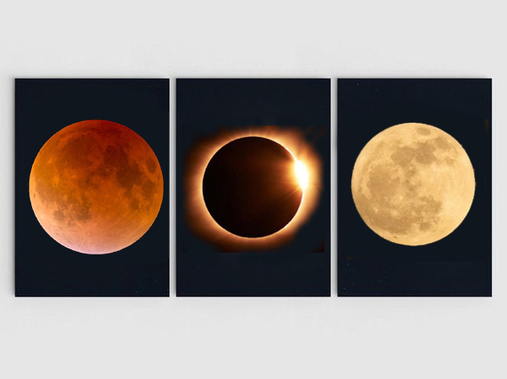 A Tryptich of eclipses: Lunar, Solar, Lunar