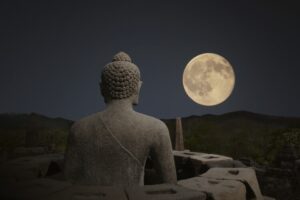 Buddha idol facing the Moon
