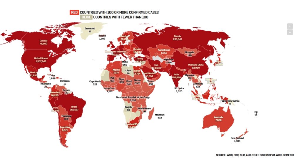 Map of Coronavirus - worldwide