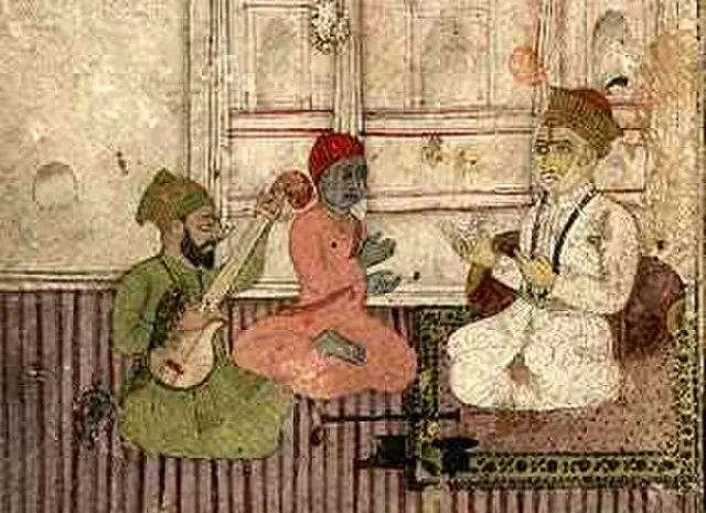 Faded painting of Guru Nanak, Mardana, and Bala 