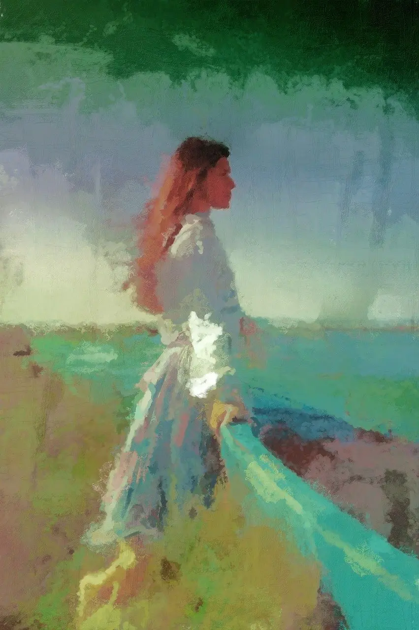 Watercolour - lady at sea wall